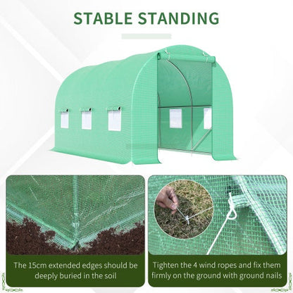 Outsunny 15X 6 X 7 Walk-in Tunnel Greenhouse Garden Plant Growing House With Door And Ventilation Window, Green