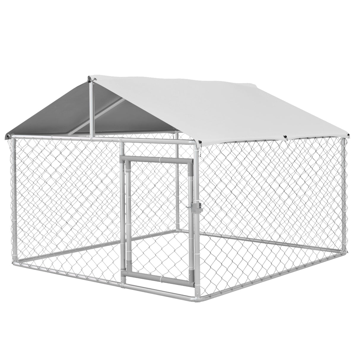 6.6 x 6.6 x 4.9 Dog Kennel Outdoor for Small Medium Dogs with Waterproof Roof, Silver