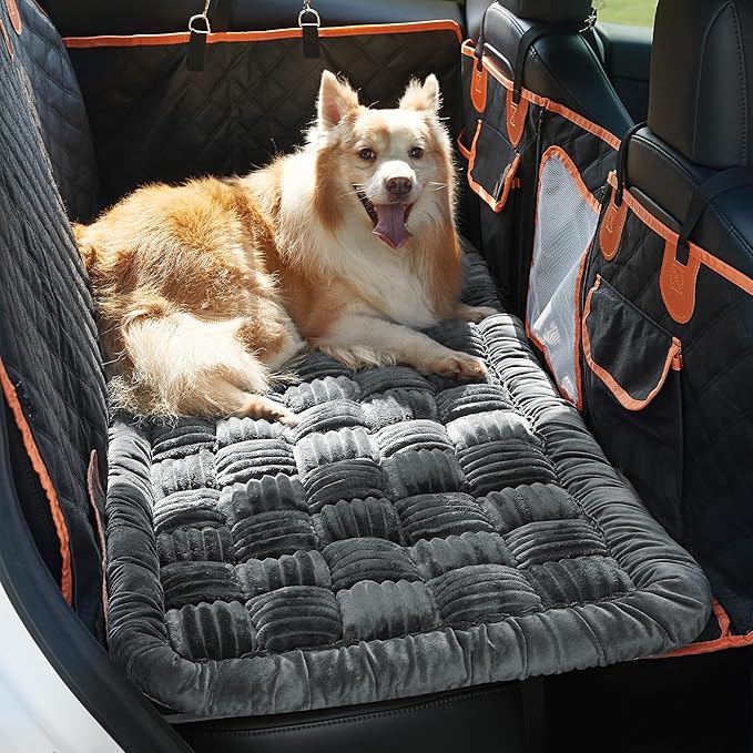Soulbond Backseat Pet Bed Mat,Dog Bed for Car,Fuzzy Dog Seat Cover for Car Back Seat, Non-Slip Travel Pet Mat, Fit for Backseat Extenders and Seat Covers(Gray)