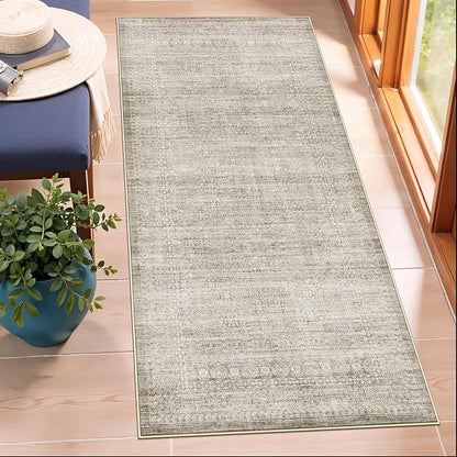 2x5 Abstract Kitchen Runner Rug: Non-Slip Thin Entryway Carpet Soft Hallway Bedroom Beside Floor Mat Neutral Easy-Clean Mat Washable Water Resistant Rug for Bathroom Low-Pile Doormat(Beige/Ivory,2x5)