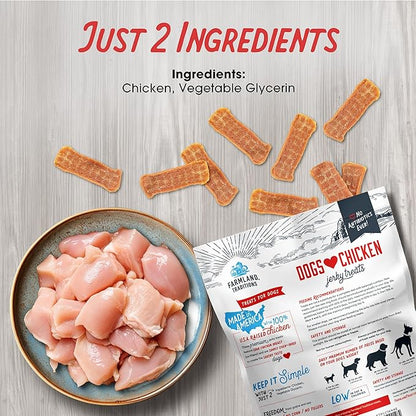 Farmland Traditions Dogs Love Chicken Jerky Dog Treats, Premium Two-Ingredient Dog Jerky with USA-Raised Chicken & No Antibiotics Ever, 3-Pound Bag