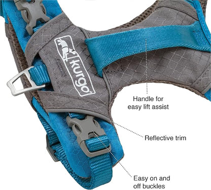 Kurgo Journey Air Dog Harness, Blue, Medium | Padded Chest, Ripstop Outer & Breathable Mesh, Back Assist Handle, Rust-Free Aluminum Hardware, Reflective Trim