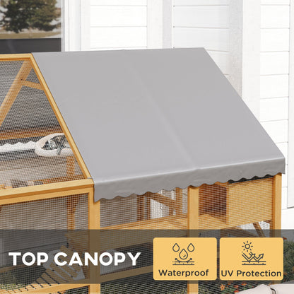 Wooden Catio Outdoor Cat Enclosure, Large Cat House with Waterproof Cover, 2 Condos, 6 Platforms, Bridge, Doors, Yellow
