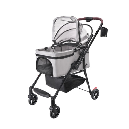 4-Wheel Foldable Pet Stroller For Small Dogs & Cats - 360 Rotating Wheels, Detachable Carrier & Travel Bag Included