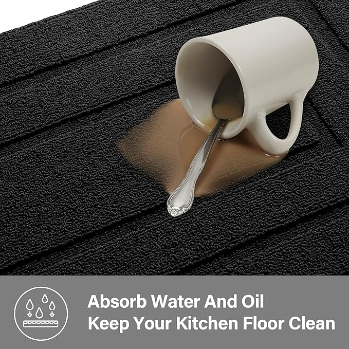 GRANNY SAYS Kitchen Mats for Floor, 47 x 20, Kitchen Rugs Non Slip Washable, Thick Floor mats for Kitchen, Laundry, Kitchen Carpet Non Skid, Black