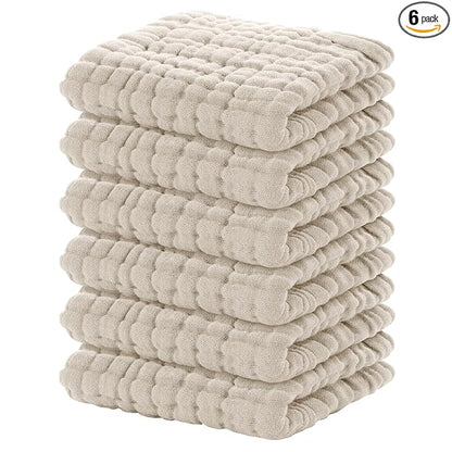 Yoofoss Muslin Baby Washcloths 100% Organic Cotton Face Towels 6 Pack Wash Cloths for Baby 12x12in Soft and Absorbent Baby Wipes (Apricot)