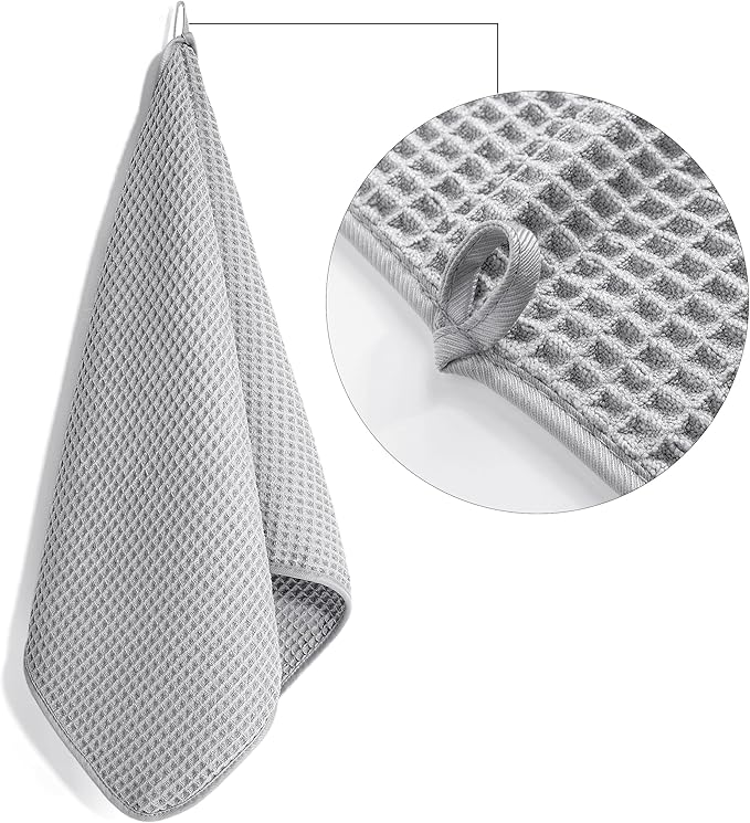 POLYTE 430 GSM Microfiber Lint Free Hand Towel, 16 x 30 in, 4 Pack (Waffle Weave)