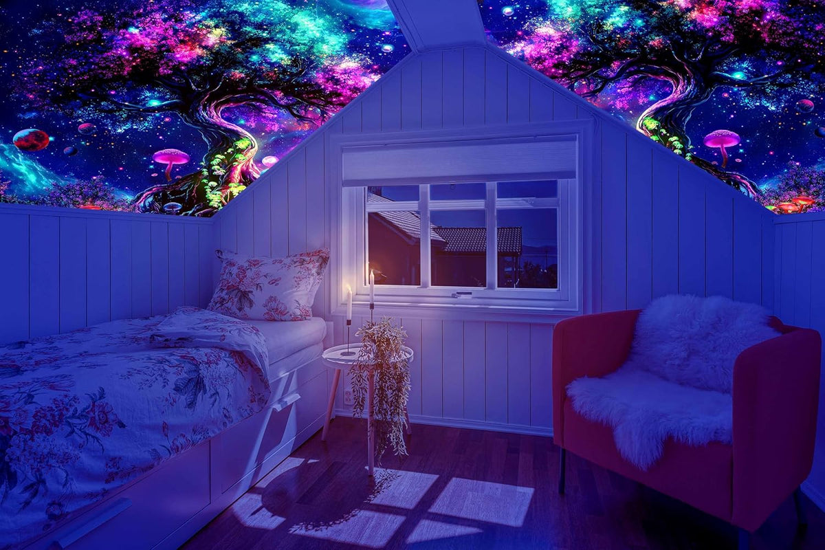 dueeia Blacklight Tree Life Tapestry Wall Hanging Fantasy Black Light Glow in the Dark Uv Mushroom Tapestries for Bedroom Aesthetic Living Room Wall Decor (59.1"x39.4")