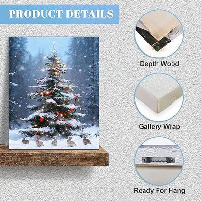 Framed Christmas Pictures Wall Decor,Vintage Pine Tree Prints,Winter Christmas Canvas Wall Art Decoration for Bedroom Bathroom Living Room Rustic Xmas Holiday Gifts (Christmas Tree 17, 20'' X 32'')