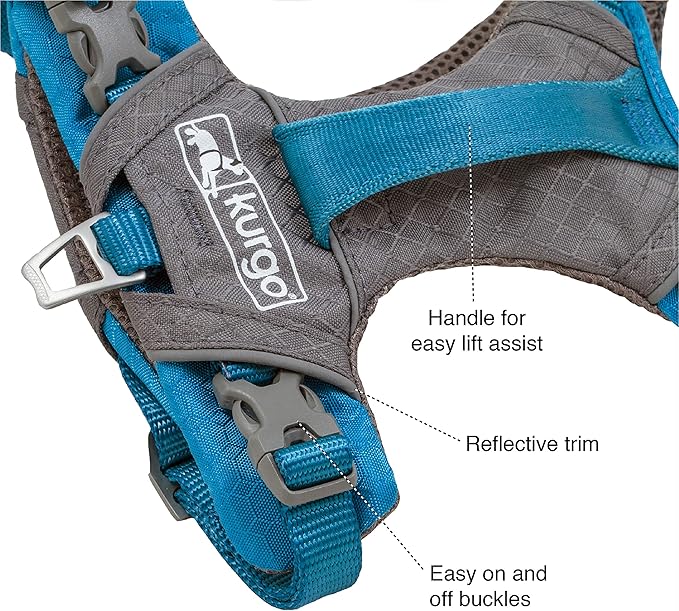 Kurgo Journey Air Dog Harness, Purple, Extra Large | Padded Chest, Ripstop Outer & Breathable Mesh, Back Assist Handle, Rust-Free Aluminum Hardware, Reflective Trim