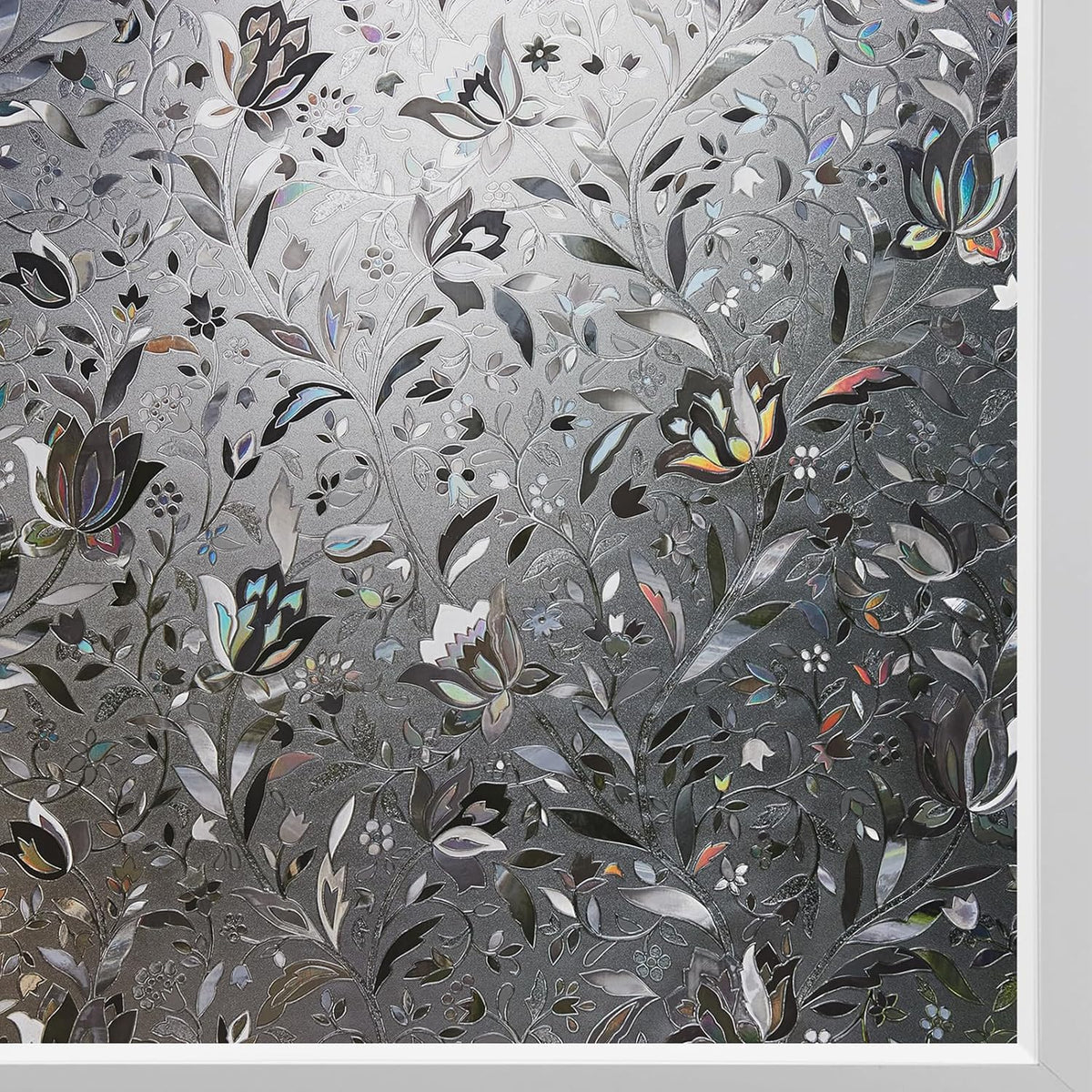 Kromapolis Window Film, Window Privacy Film Frosted, Vinyl Glass Covering, Stained Glass Decorative Film, Static Window Clings, Non-Adhesive (Grayish Black, 35.4 x 157.4 inch)