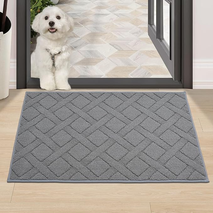 COSY HOMEER Door Mat Indoor Entrance, Non-Slip Absorbent Doormat for Front Door, Low-Profile Entryway Mat for Dirty Paws, Washable Dirt Trapper Mats (24"x36", Grey)