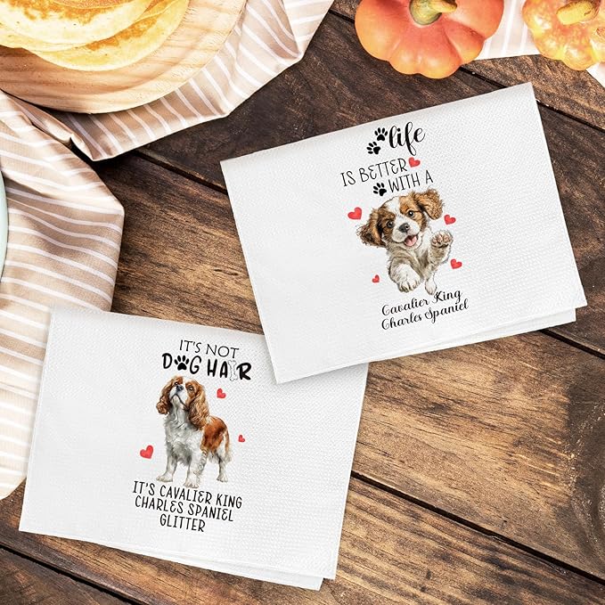Cavalier King Charles Spaniel Gifts Kitchen Towels Set of 2, Funny Dog Hand Towels for Kitchen Bathroom Decor, Gifts for Dog Lovers Owners Moms Women Dishcloths Dish Towel 16X24 Inches