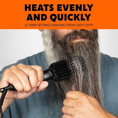 Tame The Wild Pro Beard Straightener for Men - Premium Heated Beard Brush - Anti-Scald Ionic Generator - 12 Temp Settings - LED Display - for Beards Over 2" Long