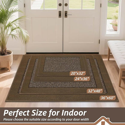 BEQHAUSE Indoor Door Mat 20" x 32", Dirt Trapper Door Mats Non-Slip Entryway Rugs Washable, Resist Dirt Absorbent Welcome Mat, Low Profile Floor Mats for Front Back Door and Entryway, Brown