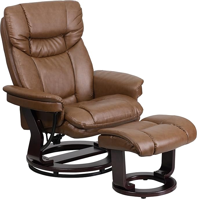 Flash Furniture Allie LeatherSoft Upholstered Recliner with Footrest, Arms, and Headrest, Padded Swivel Recliner Chair and Ottoman Set, Palimino