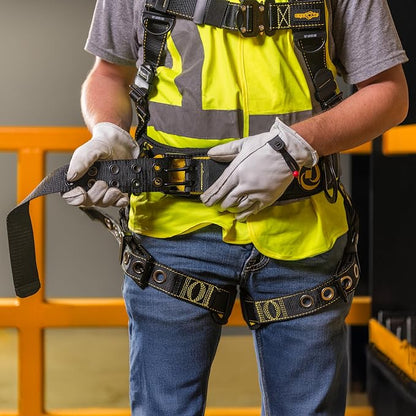 Guardian 21030 Cyclone Construction Harness with Waist Pad | Side D-Rings|OSHA & ANSI Compliant | Black/Yellow | M-L