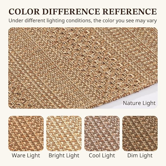 27.5"x43" Washable Outdoor Front Door Mat, Textured Natural Woven Low-Profile Patio Rug with Non-Slip Backing, Neutral Light Brown, for Porch, Entryway, Layering