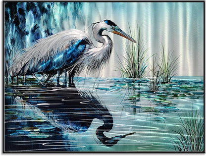 Yihui Arts Elegant Blue and Silver Heron Metal Wall Art for a Modern and Contemporary Home Decor Accent