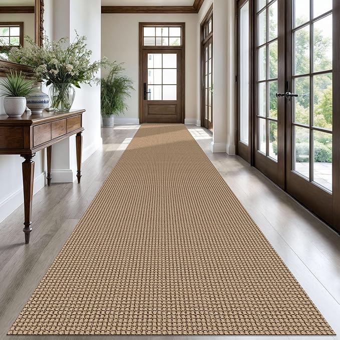KOZYFLY Extra Long Runners for Hallways 3x20 ft Washable Kitchen Runner Non Slip Rubber Backed Hallway Rug Cotton Entryway Runner Rug Floor Carpet for Indoor Hall, Kitchen, Stair, Tan/Orange/Brown
