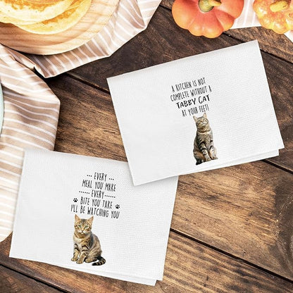 Funny Tabby Cat Kitchen Towels, Tabby Cat Mom Lady Lovers Gifts for Women Hand Towels, Pet Lover Gifts Dishcloths Dish Towel for Kitchen 16x24 Inches Set of 2