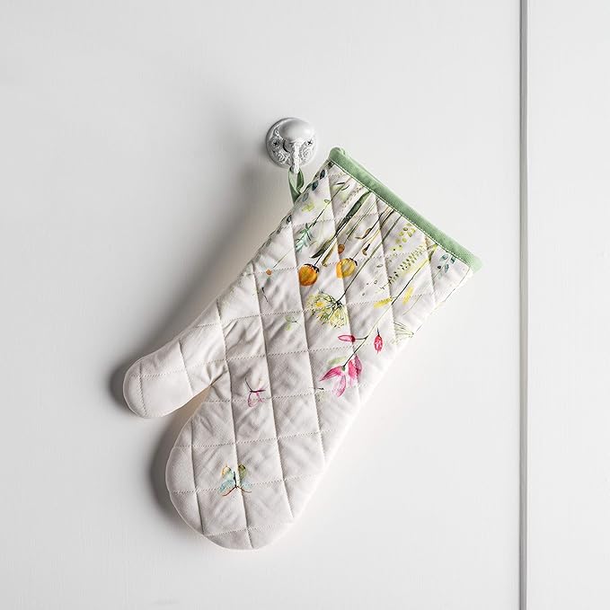 Maison d' Hermine Oven Gloves 100% Cotton Oven Mitt 7" x 13" with Loop Heat Resistant, BBQ, Cooking Gloves, Baking, Grilling, Kitchen, Handling Hot Pans Spring/Summer (Pack of 1, Botanical Fresh)
