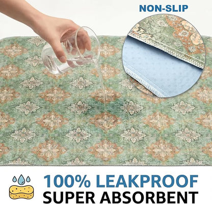 Washable Pee Pads for Dogs,Great Urine Absorbent Reusable Puppy Training Pads,Waterproof,Leak-Proof & Non-Slip Potty Pads for Whelping,Crate,Playpen,Bed.(Green Floral Flat,36"x72")