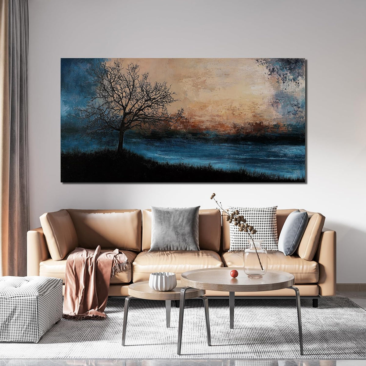 Large Canvas Wall Art for Living Room Artwork for Walls Black Blue Wall Art Decor Canvas Modern Art Wall Decor Nature Landscap Wall Art Decor Prints Art Work for Home Office Kitchen Wall Decor 24"X48"