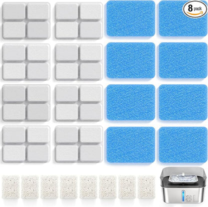 8 Pack Dog Water Fountain Filter Replacement Fit for Sharlovy W10 Pro | Pet Water Filter & Sponge Filter for Dog Water Bowl Dispenser, 4 Months Set Easy-Swap for Dogs and Cat Fountain