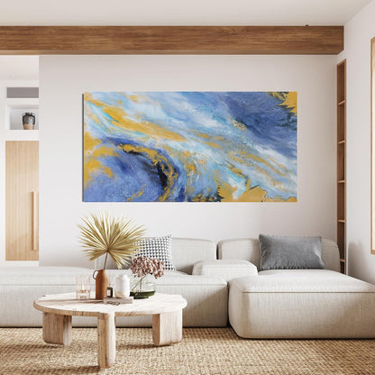 Canvas Wall Art Decor Large Blue Gold Wall Art Prints Modern Abstract Wall Art for Living Room Abstract Canvas Art Wall Decor Large Artwork for Walls Decorations Bedroom Office Decor 29" X 58"