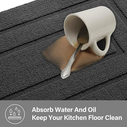 GRANNY SAYS Kitchen Mats for Floor Resist Dirt Kitchen Rugs Non Slip Washable, Large Rug Runner for Sink Laundry Thick Durable Polypropylene Comfort Standing, 59" x 19.7", Charcoal Grey