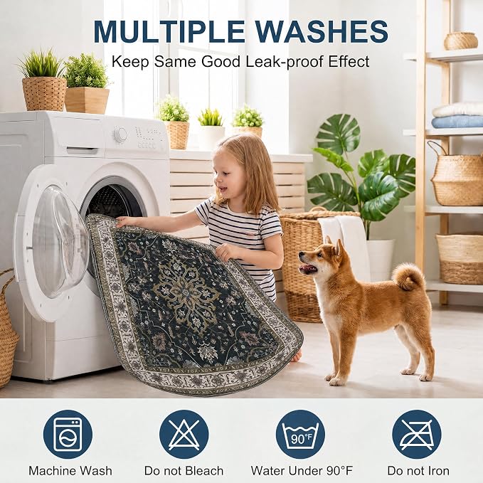 Washable Pee Pads for Dogs,Great Urine Absorbent Reusable Puppy Training Pads,Waterproof,Leak-Proof & Non-Slip Potty Pads for Whelping,Crate,Playpen,Bed.(Black Floral,24"x36")