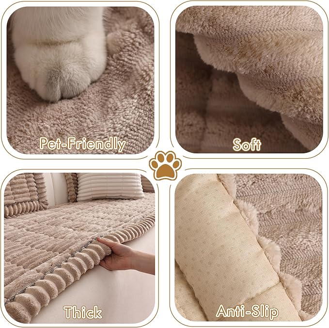 Couch Cover for Sofa, Sectional Couch Cover for Dogs, Sofa Cover Washable, Cushion Cover Blanket Pad Bed Mat for Pets, Fleece Furniture Protector, Brown, 23.6x82.7in