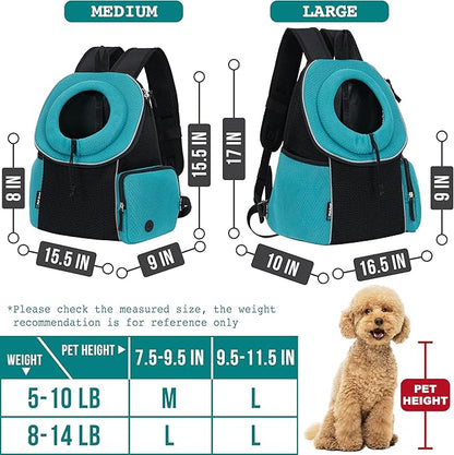PetAmi Front Carrier Backpack, Ventilated Adjustable Pet Chest Carrier for Dog Cat, Hiking Camping Travel, Small Puppy Medium Cat Carrying Bag, Max 14 lb, Sea Blue