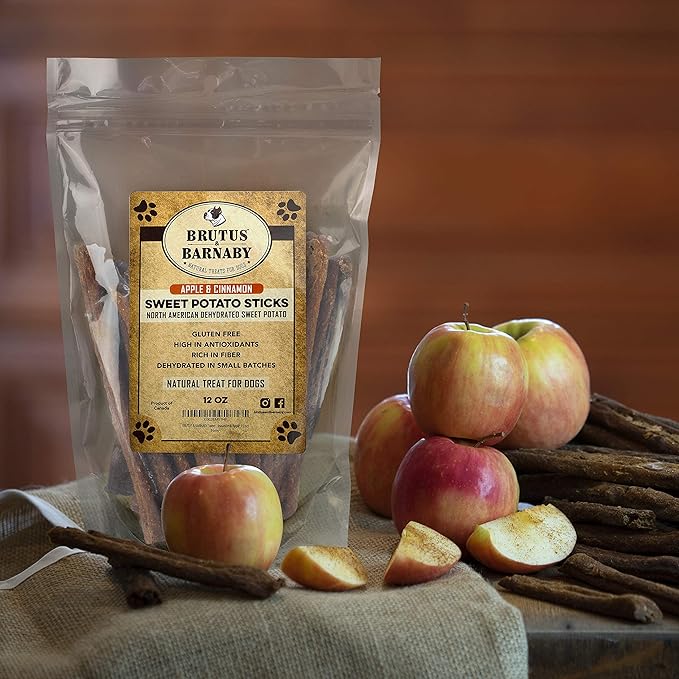 BRUTUS & BARNABY USA Sweet Potato Dog Treats - Crunchy Grain Free Cinnamon Apple Sticks, Promotes Positive Gut Health with Natural Anti-Diarrhea Properties (Cinnamon & Apple, 2 lb)