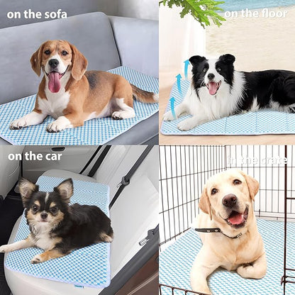 Cooling Dog Mat Q-Max>0.5 - Rapid Cooling Tech, Thin Breathable Crate Pad, Portable Washable Summer Mat, Chill Soothing Fabric - 35"x23" Large Dog, Blue