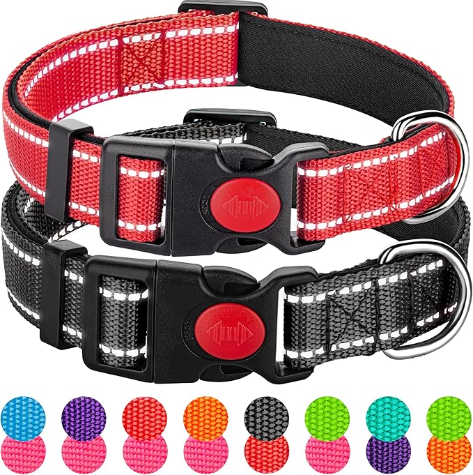 2 Pack Reflective Dog Collars for Medium Large and Small Breed Dogs Male Female,Padded Soft Durable Nylon Neoprene Collar for Puppy Dogs Girl Boy with Quick Release Safety Buckle,Red Black,S