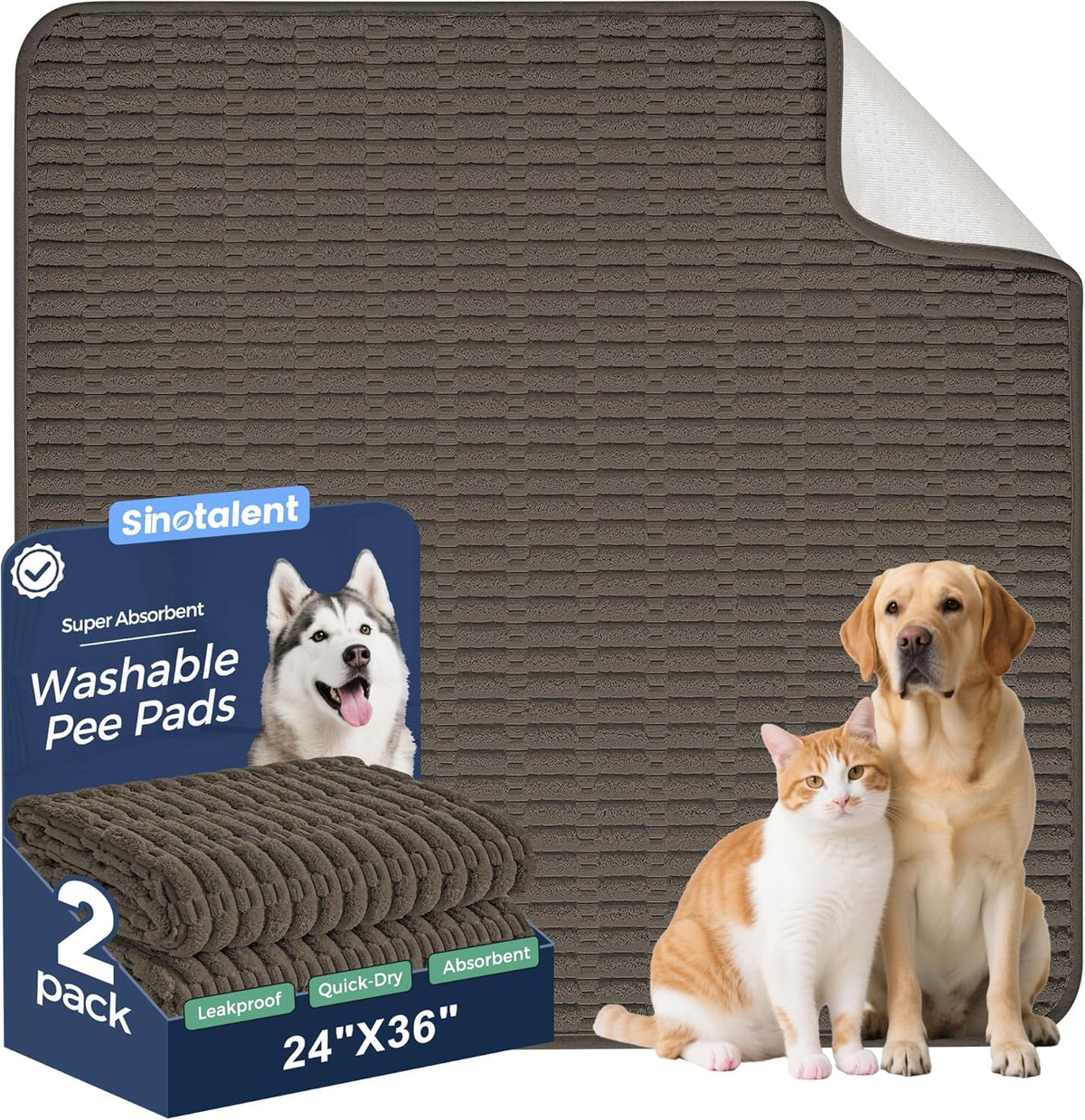 Washable Pee Pads for Dogs, 2 Pack Reusable Puppy Pads Dog Pads, Non-Slip Dog Pee Pads, Leakproof Pet Pee Pads Wee Wee Pads for Dogs. (Coffee, 24"x36"(Pack of 2))