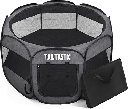 Portable Pet Playpen for Small Dogs & Cats, Foldable Puppy Safety Pen with Removable Zipper Top, Breathable Mesh Dog Delivery Room, Indoor Isolation Cage for Kittens/Rabbits (Dark Grey, Small)