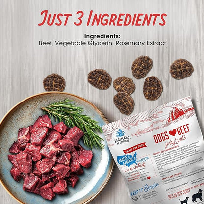 Farmland Traditions Dogs Love Beef Jerky Dog Treats with Only 3 Ingredients and No Fillers, 5 Ounce Bag
