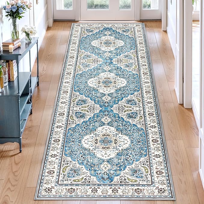 Ciicool Washable Runners Area Rug for Hallways, Ultra Soft 2'6 "x8' ft Boho Print Non-Slip Vintage Oriental Medallion Long Carpet for Kitchen Bedroom Laundry Bathroom