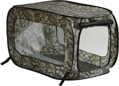 Beatrice Home Fashions Portable, Collapsible, Pop Up Kennel Travel Cat and Dog Crate, 24" L x 16.6" W x 16" H, Camo Green