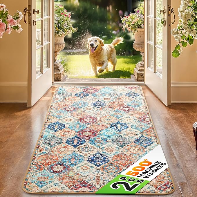 Hompet 2 Pack Super Absorbent Dog Door Mat for Muddy Paws, Washable Pee Pads for Dogs, Reusable Puppy Training Pads, Quick Dry Non-Slip Pet Entryway Rug, Leak-Proof Potty Pad for Indoor Floors 20x60