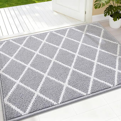Finchitty Indoor Door Mat, Dirt Resistant and Absorbent, Low-Profile, Non-Slip, Washable Inside Floor Mats for Front Door, Back, and Entrance, 36" x 24", Light Grey