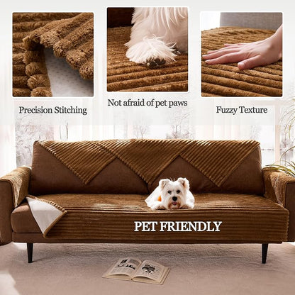 Waterproof Couch Cover for Dogs Non-Slip, Fuzzy Soft Pet Couch Covers for Sofa, Pet Friendly Area Rug Dog Bed Covers Washable Sofa Cover Mat (Coconut, 58" x 82" 1 Pack)