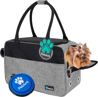 PetAmi Dog Purse Carrier for Small Dogs, Airline Approved Soft Sided Pet Carrier with Pockets, Ventilated Dog Carrying Bag for Puppy Cat, Dog Travel Supplies Bag, Sherpa Bed, Max 12 lbs, Gray