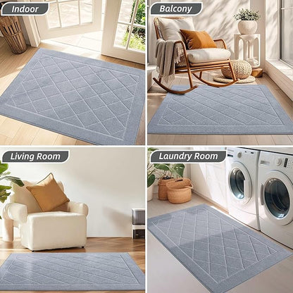 BEQHAUSE Dirt Trapper Door Mat 32" x 48", Doormat Non-Slip Entryway Rugs Washable, Dog Door Mat Stain Resistant and Absorbent Welcome Floor Mat for Front Back Door, Mud Wet Shoes & Paws, Grey