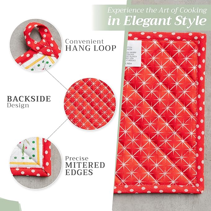 Maison d' Hermine Pot Holders 100% Cotton Heat Resistant Potholders 8" x 8" Hot Pads with Loop for Thanksgiving Christmas Decorations BBQ Cooking Handling Hot Pans (Pack of 1, Poinsettia Christmas)