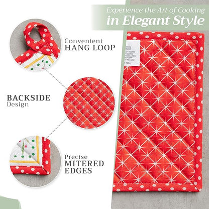 Maison d' Hermine Pot Holders 100% Cotton Heat Resistant Potholders 8" x 8" Hot Pads with Loop for Thanksgiving Christmas Decorations BBQ Cooking Handling Hot Pans (Pack of 1, Poinsettia Christmas)
