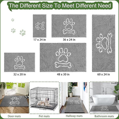 AROGAN Indoor Doormat, Front Door Mat 60"x24" Absorbent Rubber Backing Non Slip Door Mats, Machine Washable Chenille Door Mat for Muddy Shoes and Dog Paws Low Profile Rugs for Entryway, Grey